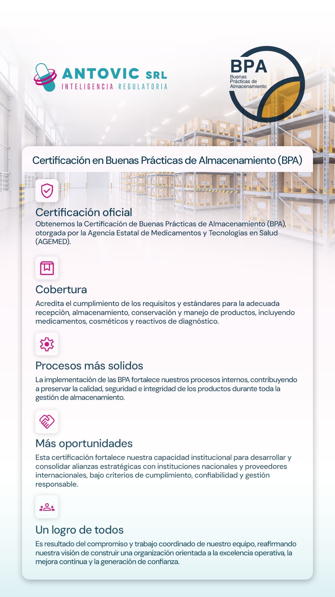 Infografía: Certificación en Buenas Prácticas de Almacenamiento (BPA)